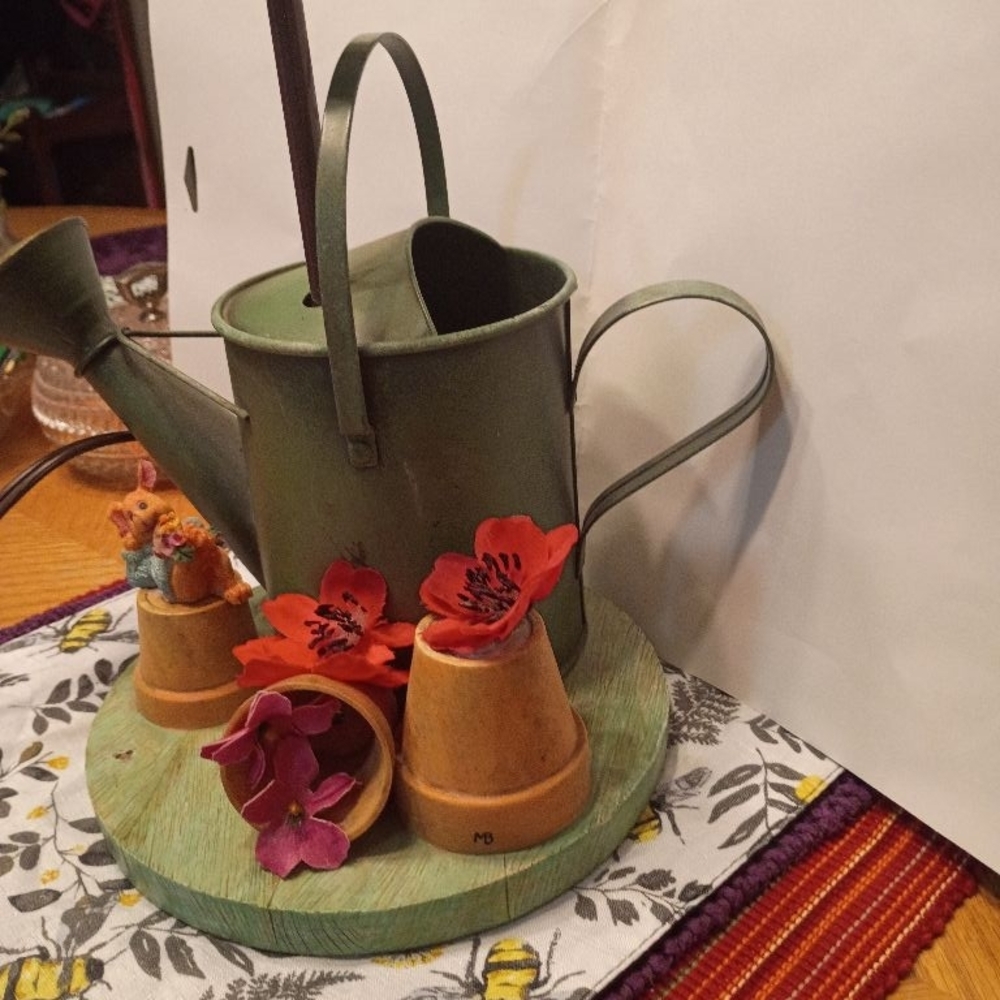 Green Metal Watering Can Decorative Centerpiece